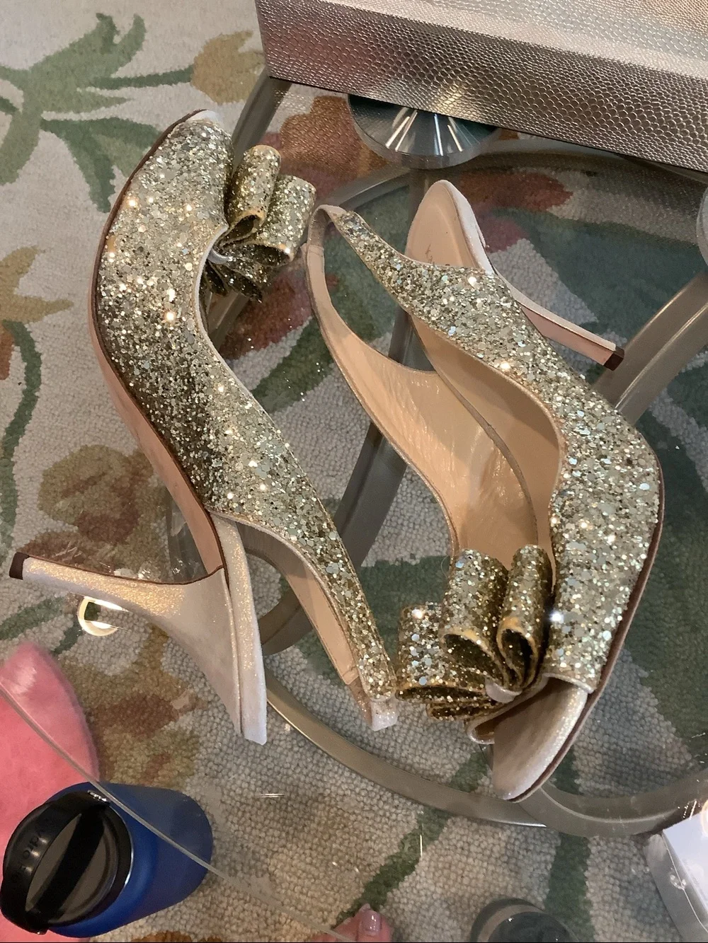 kate spade Charyl Sequin Slingback Peep-Toe Heel with Bow Accent Size 8